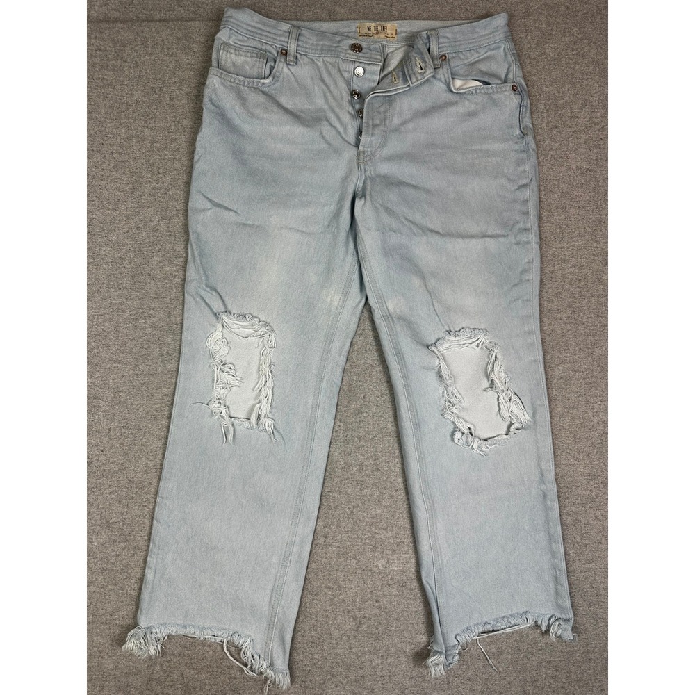 We The Free Cropped‎ Jeans 28 Light Blue Wide Leg Shark Bite Distressed Bleached
